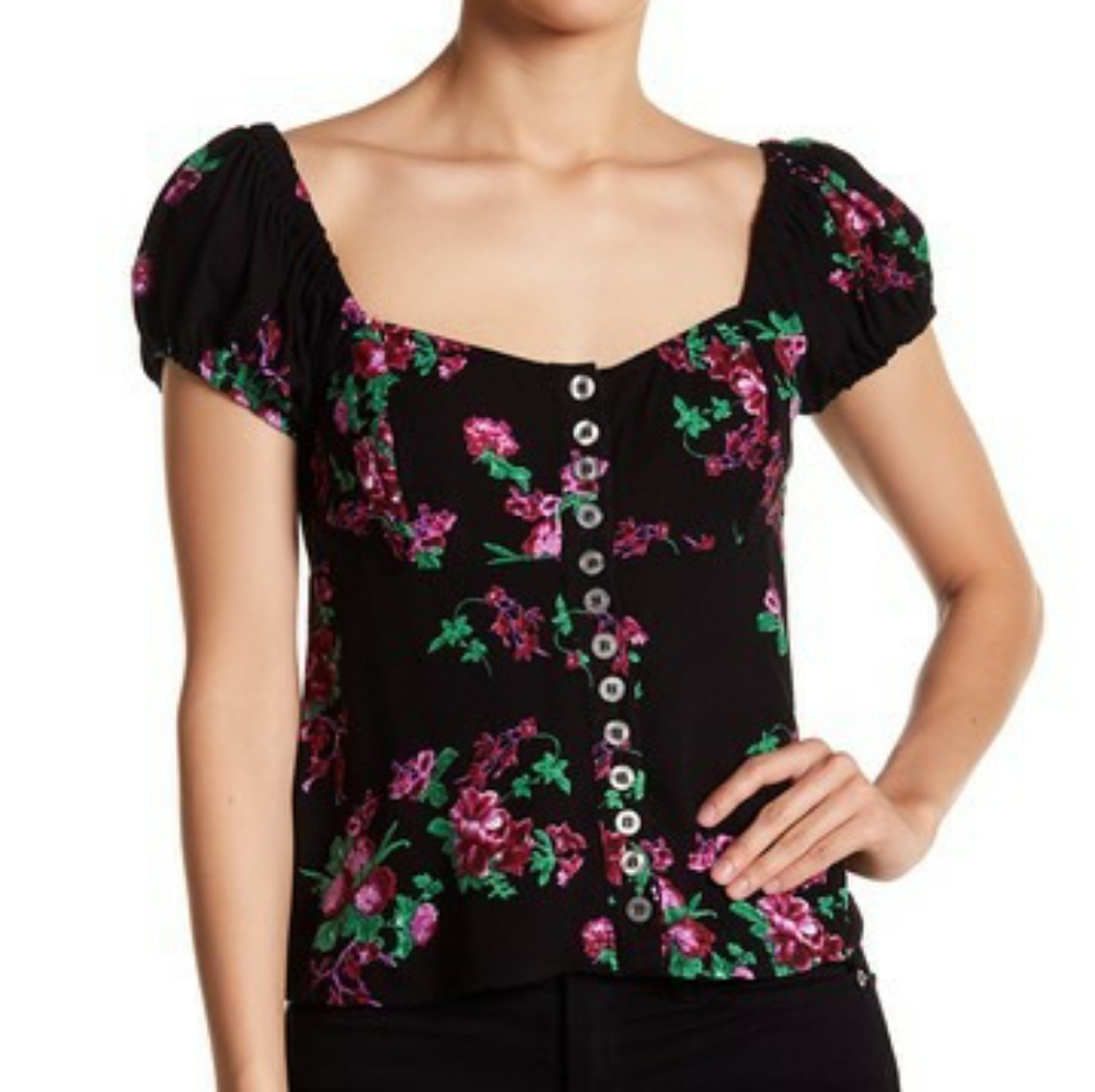Free People Puff Floral Blouse